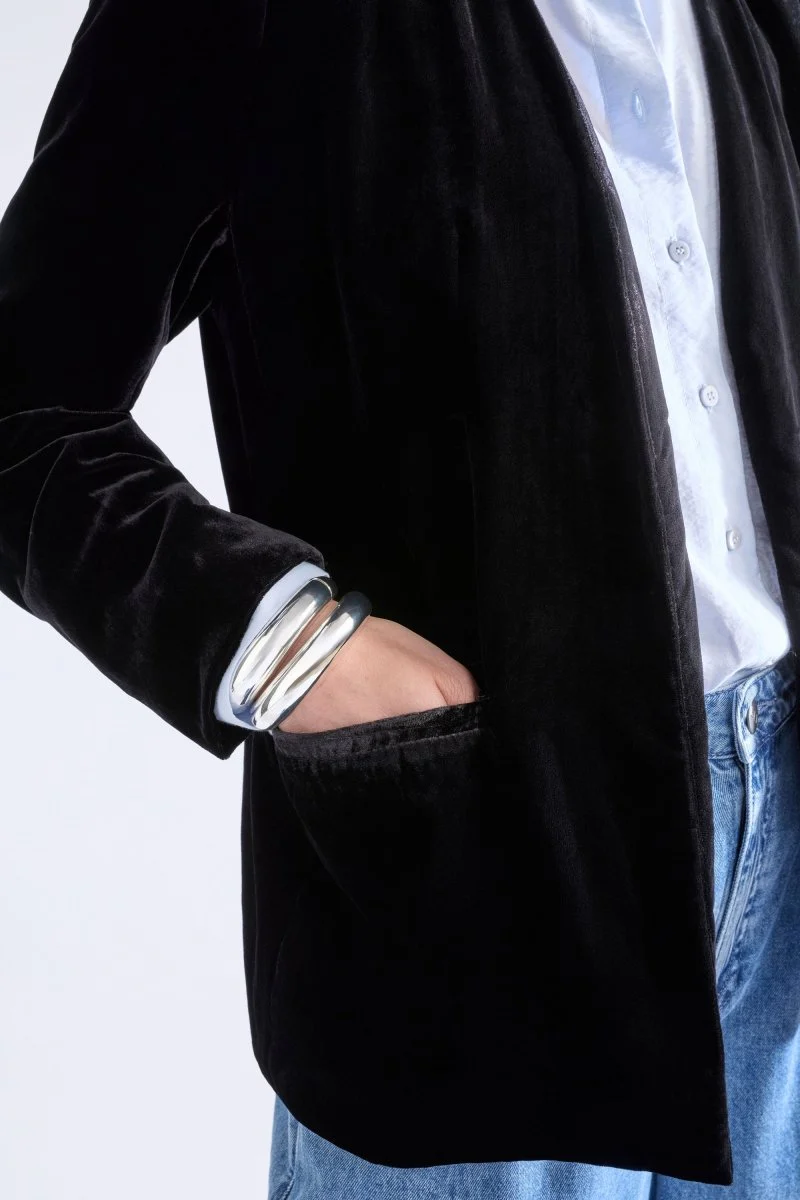 Velvet Soft Blazer Jacket Black - Image 3