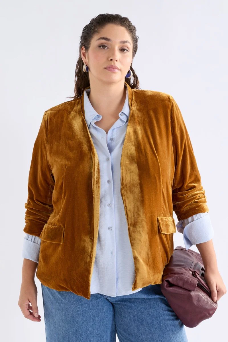 Velvet Soft Blazer Jacket Golden - Image 2