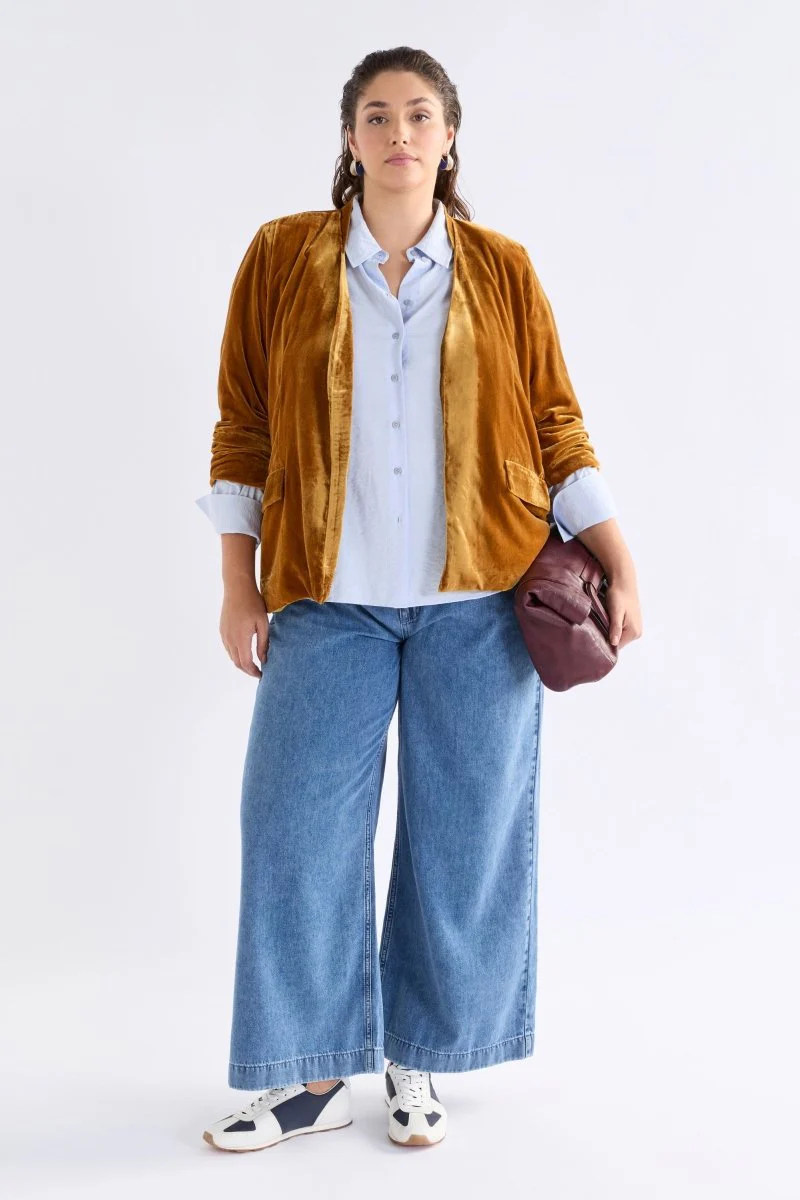 Velvet Soft Blazer Jacket Golden - Image 3