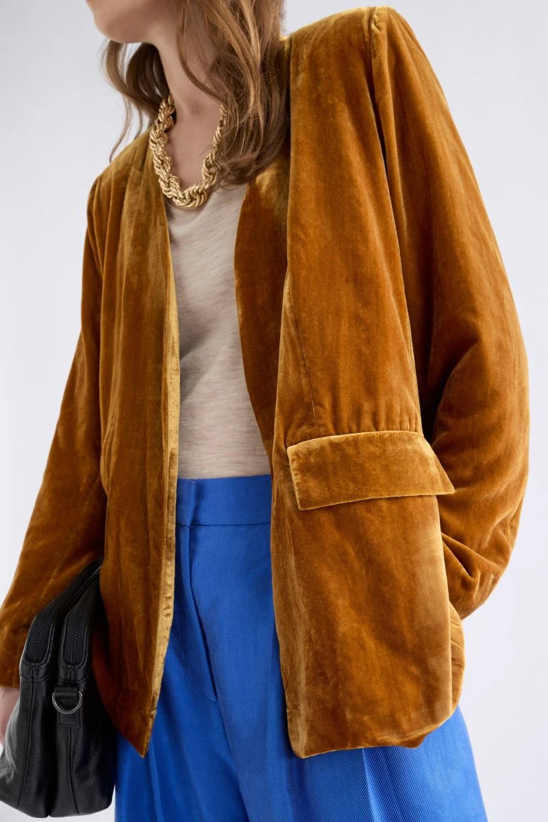 Velvet Soft Blazer Jacket Golden - Image 4