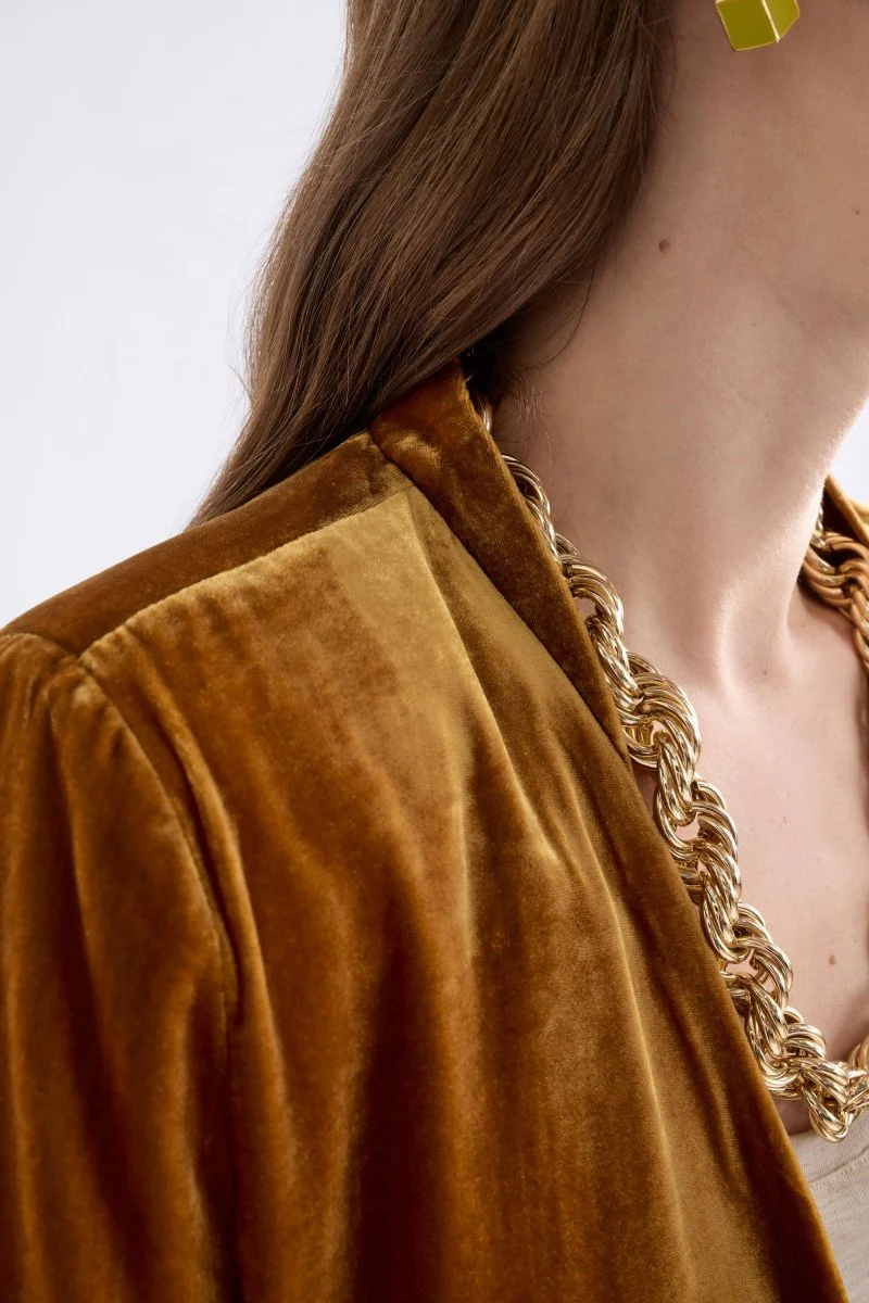 Velvet Soft Blazer Jacket Golden - Image 5